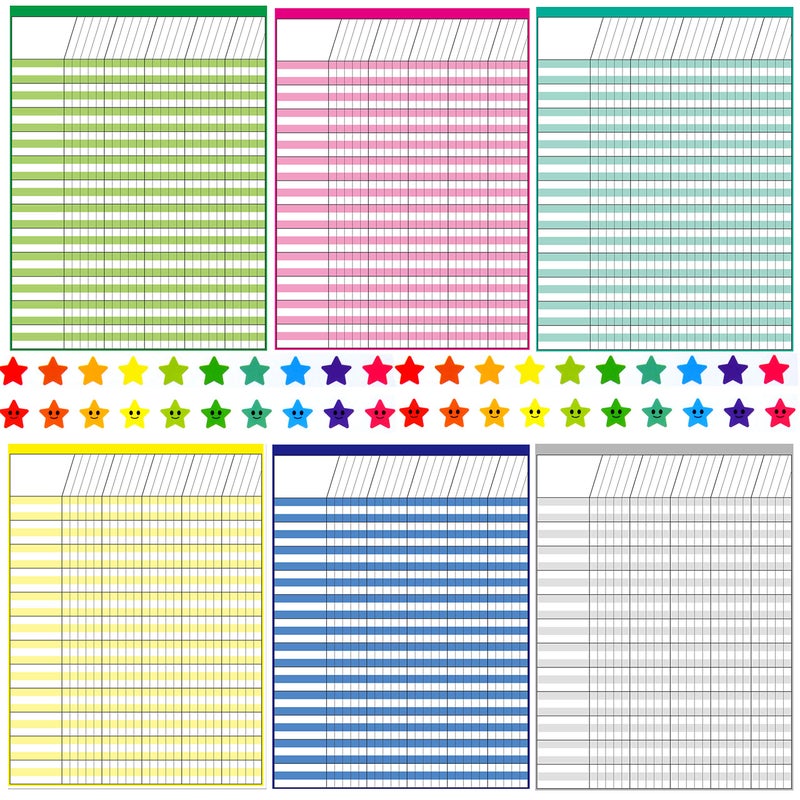 Youngever 6 Pack Multi-Color Laminated Dry Erase Incentive Chart with 120 Reward Star Stickers for Chore Responsibility, School Attendance, Homework Progress Tracking Chart (17 Inch x 22 Inch) - Image 2